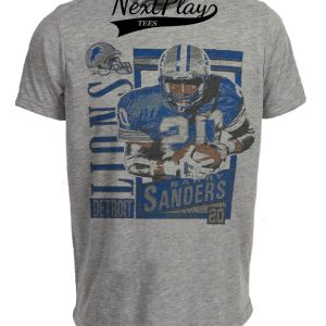 Detroit Lions Retro Barry Sanders Football 1990 Artwork Heather Gray Sublimated T-Shirt