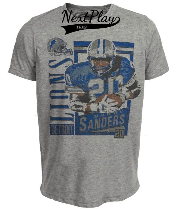 Detroit Lions Retro Barry Sanders Football 1990 Artwork Heather Gray Sublimated T-Shirt