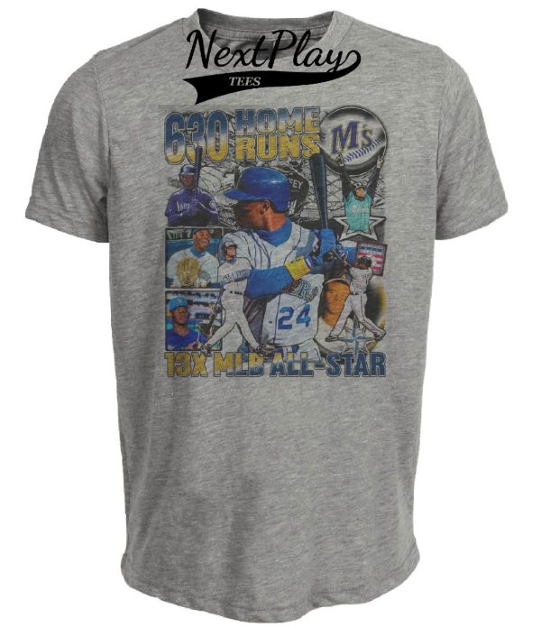 Seattle Mariners Retro Ken Griffey Jr. Baseball 1993 Artwork Heather Gray Sublimated T-Shirt