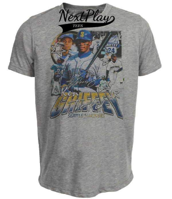 Seattle Mariners Retro Ken Griffey Jr. Baseball 1994 Artwork Heather Gray Sublimated T-Shirt