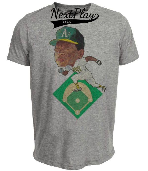 Oakland A’s Retro Rickey Henderson Baseball 1983 Artwork Heather Gray Sublimated T-Shirt