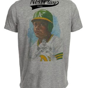 Oakland A’s Retro Rickey Henderson Baseball 1980 Artwork Heather Gray Sublimated T-Shirt