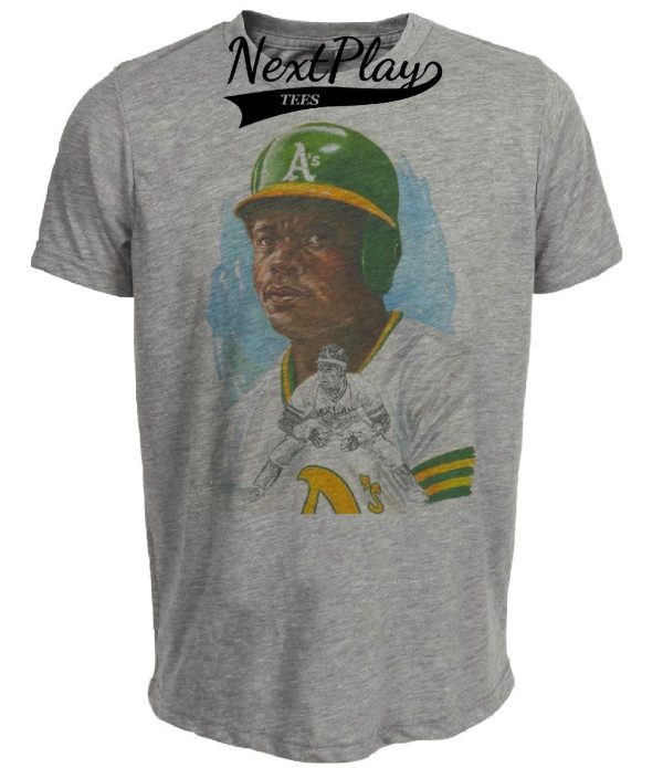 Oakland A’s Retro Rickey Henderson Baseball 1980 Artwork Heather Gray Sublimated T-Shirt