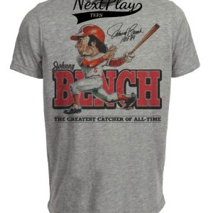 Cincinnati Reds Retro Johnny Bench Baseball 1976 Artwork Heather Gray Sublimated T-Shirt