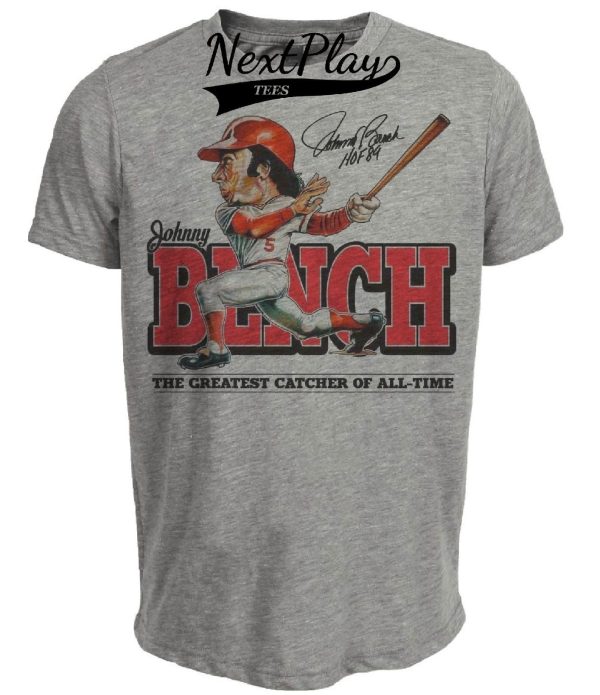 Cincinnati Reds Retro Johnny Bench Baseball 1976 Artwork Heather Gray Sublimated T-Shirt