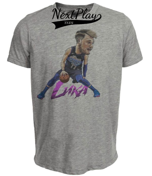 Dallas Mavericks Retro Luka Doncic Basketball Artwork Heather Gray Sublimated T-Shirt