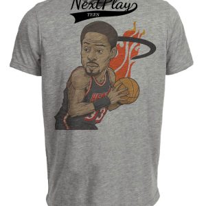 Miami Heat Retro Alonzo Mourning Basketball Artwork Heather Gray Sublimated T-Shirt