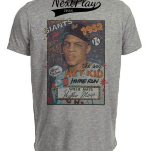 New York Giants Retro Willie Mays Baseball 1952 Artwork Heather Gray Sublimated T-Shirt