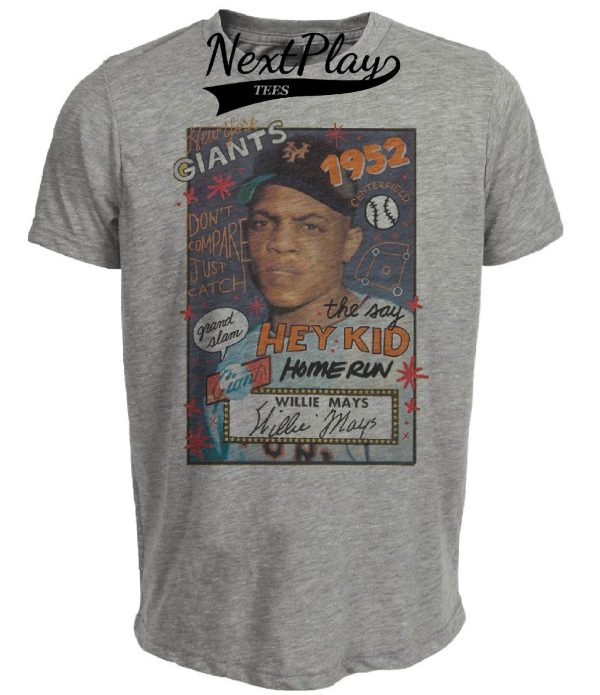 New York Giants Retro Willie Mays Baseball 1952 Artwork Heather Gray Sublimated T-Shirt