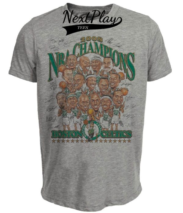 Boston Celtics Retro World Champions Basketball 2008 Artwork Heather Gray Sublimated T-Shirt