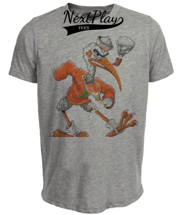 Miami Hurricanes Retro Sebastian the Ibis Mascot 305 Artwork Heather Gray Sublimated T-Shirt