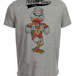 Miami Hurricanes Retro Sebastian Ibis Mascot The U Artwork Heather Gray Sublimated T-Shirt