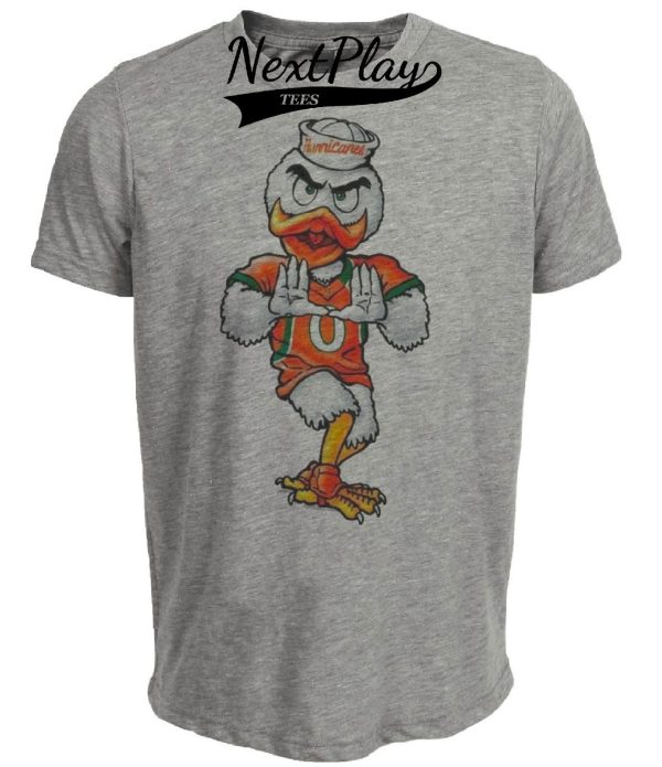 Miami Hurricanes Retro Sebastian Ibis Mascot The U Artwork Heather Gray Sublimated T-Shirt
