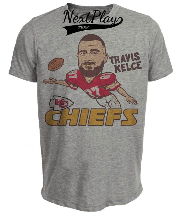 Kansas City Chiefs Retro Travis Kelce Football Artwork Heather Gray Sublimated T-Shirt