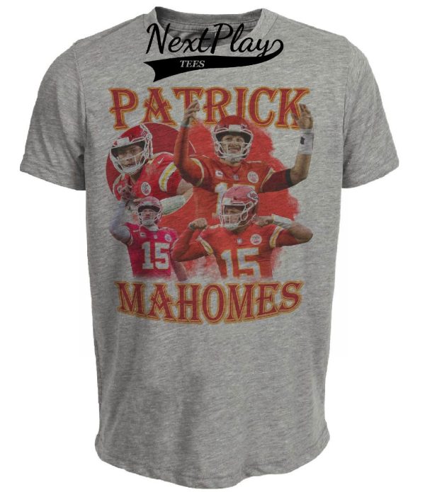 Kansas City Chiefs Retro Patrick Mahomes Football Artwork Heather Gray Sublimated T-Shirt