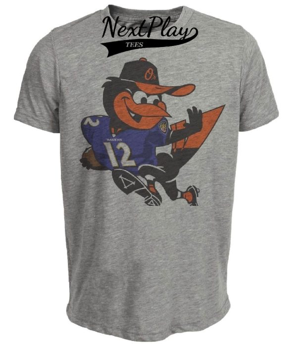 Baltimore Ravens Orioles Retro Football Baseball Mascot Artwork Heather Gray Sublimated T-Shirt