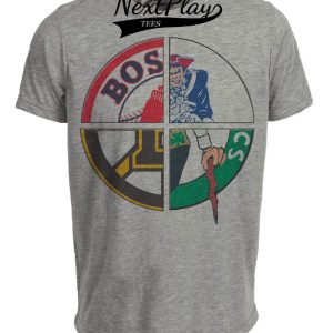 Boston Patriots Celtics Red Sox Bruins Vintage Football Baseball Basketball Hockey Artwork Heather Gray Sublimated T-Shirt
