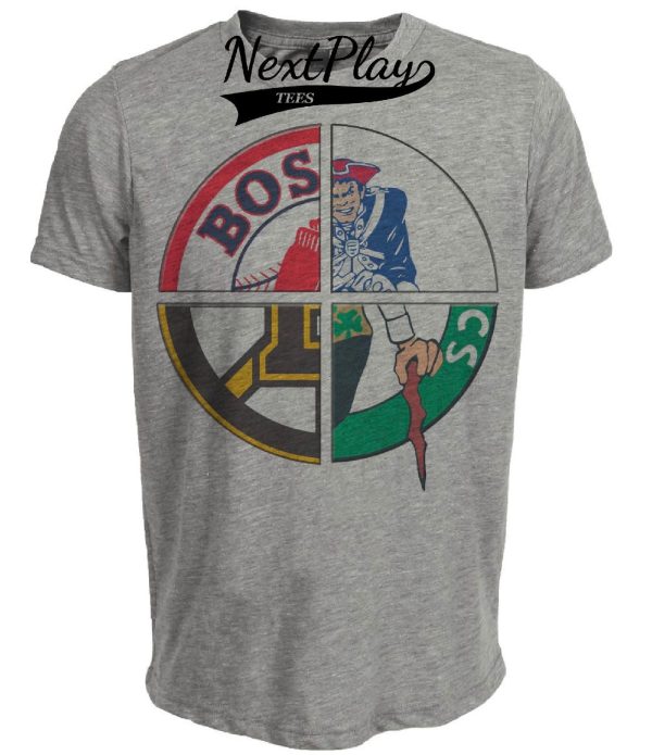 Boston Patriots Celtics Red Sox Bruins Vintage Football Baseball Basketball Hockey Artwork Heather Gray Sublimated T-Shirt