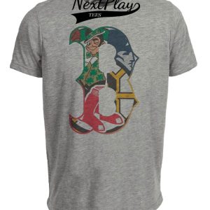 Boston Patriots Celtics Red Sox Bruins Retro Logo Football Baseball Basketball Hockey Artwork Heather Gray Sublimated T-Shirt