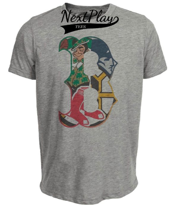 Boston Patriots Celtics Red Sox Bruins Retro Logo Football Baseball Basketball Hockey Artwork Heather Gray Sublimated T-Shirt