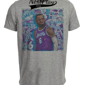 Los Angeles Lakers Retro LeBron James Basketball Artwork Heather Gray Sublimated T-Shirt