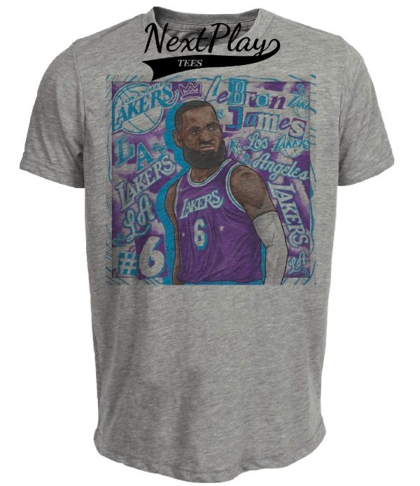 Los Angeles Lakers Retro LeBron James Basketball Artwork Heather Gray Sublimated T-Shirt
