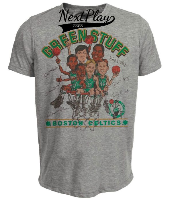Boston Celtics Retro Green Stuff Bird Basketball 1986 Artwork Heather Gray Sublimated T-Shirt