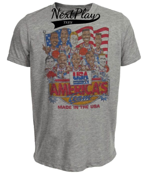 USA Dream Team Olympics Retro Jordan, Bird, Magic Basketball 1992 Artwork Heather Gray Sublimated T-Shirt