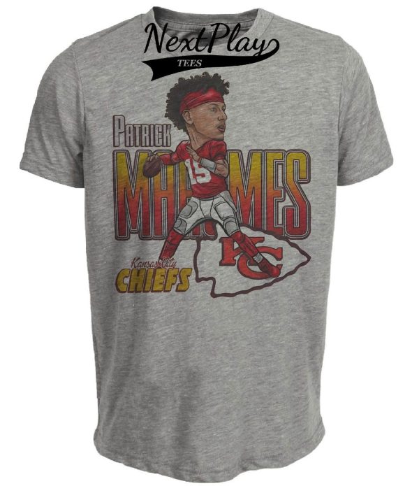 Kansas City Chiefs Retro Patrick Mahomes Football Artwork Heather Gray Sublimated T-Shirt