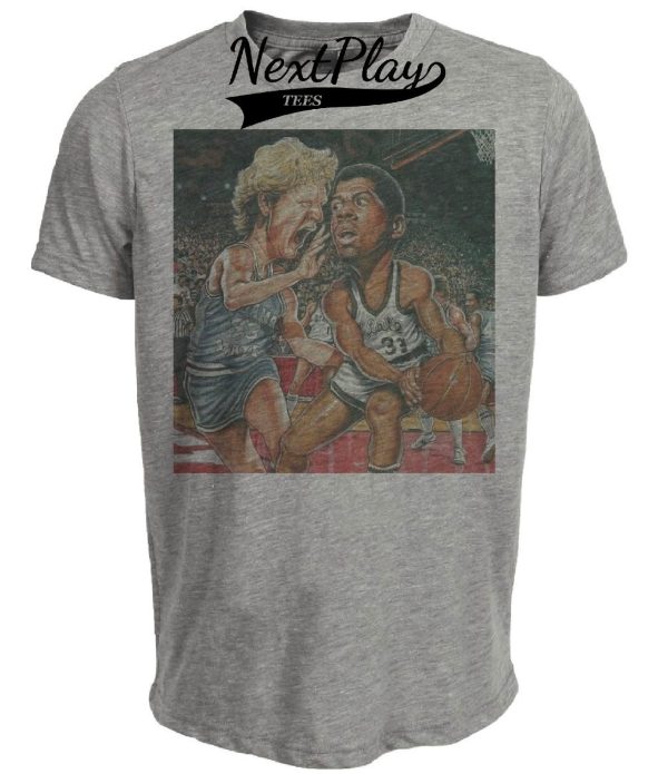 Indiana State Bird vs. Magic Michigan State Retro Basketball 1979 Artwork Heather Gray Sublimated T-Shirt