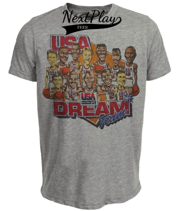 USA Dream Team Olympics Retro Jordan, Bird, Magic Basketball 1992 Artwork Heather Gray Sublimated T-Shirt