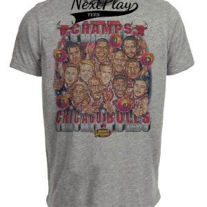 Chicago Bulls Retro 5 Time World Champs Basketball 1996 Artwork Heather Gray Sublimated T-Shirt