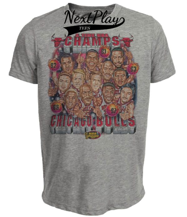 Chicago Bulls Retro 5 Time World Champs Basketball 1996 Artwork Heather Gray Sublimated T-Shirt