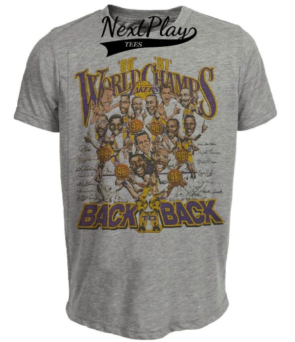 Los Angeles Lakers Retro Back 2 Back World Champs Basketball 1988 Artwork Heather Gray Sublimated T-Shirt