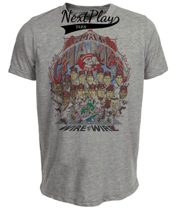 Cincinnati Reds Retro Wire 2 Wire World Champs Baseball 1990 Artwork Heather Gray Sublimated T-Shirt