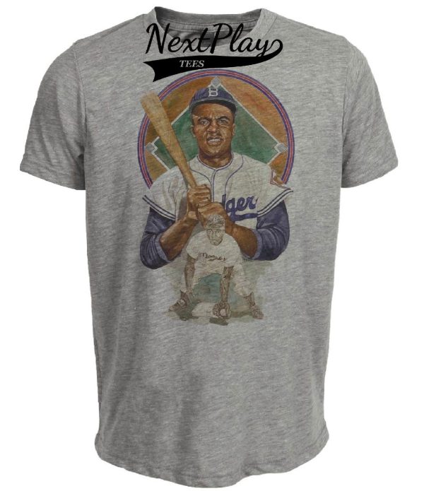 Brooklyn Dodgers Retro Jackie Robinson Baseball 1955 Artwork Heather Gray Sublimated T-Shirt