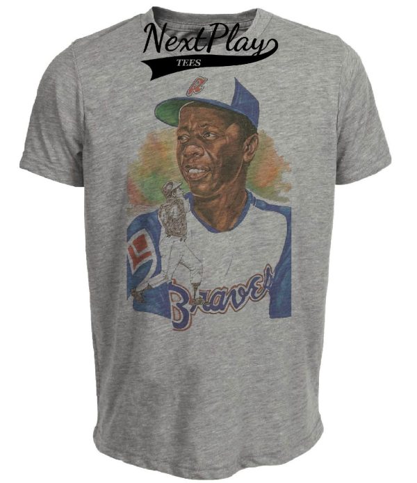 Atlanta Braves Retro Hank Aaron Baseball 1967 Artwork Heather Gray Sublimated T-Shirt