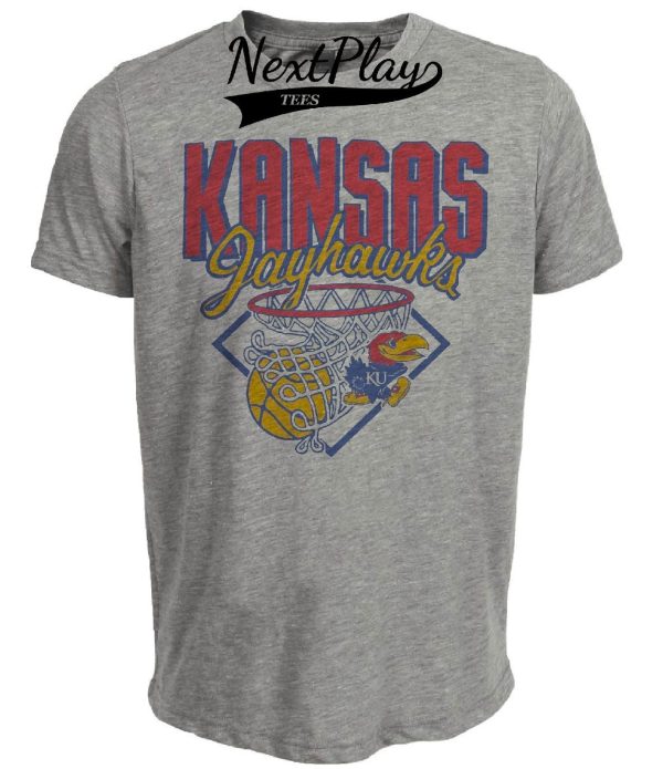 Kansas Jayhawks Retro Basketball 1950 Artwork Heather Gray Sublimated T-Shirt