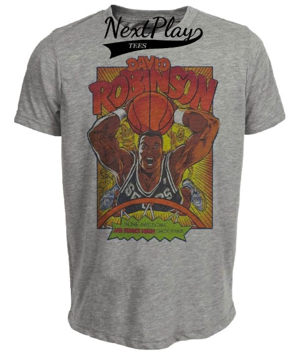 San Antonio Spurs Retro David Robinson Basketball 1989 Artwork Heather Gray Sublimated T-Shirt