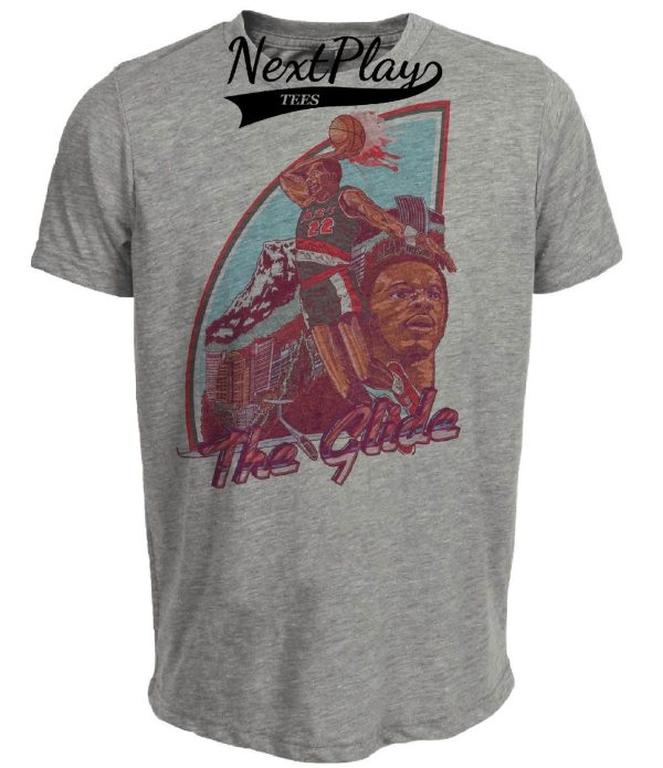 Portland Trailblazers Retro Clyde The Glide Drexler Basketball 1985 Artwork Heather Gray Sublimated T-Shirt
