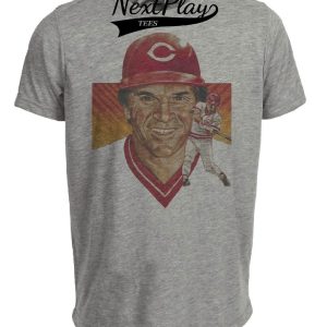 Cincinnati Reds Retro Pete Rose Baseball 1985 Artwork Heather Gray Sublimated T-Shirt