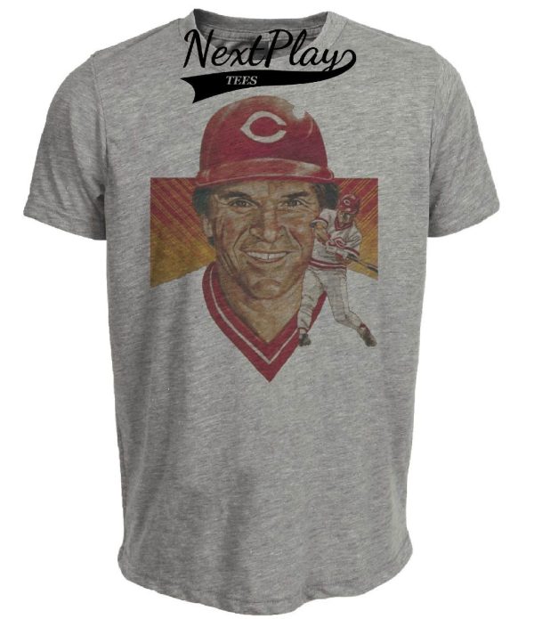 Cincinnati Reds Retro Pete Rose Baseball 1985 Artwork Heather Gray Sublimated T-Shirt