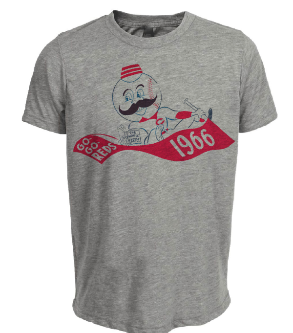 Cincinnati Red Retro Mr. Red Mascot Baseball 1966 Artwork Heather Gray Sublimated T-Shirt