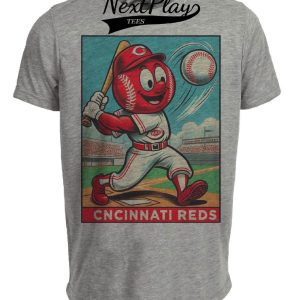 Cincinnati Reds Vintage Baseball Mascot Artwork Heather Gray Sublimated T-Shirt