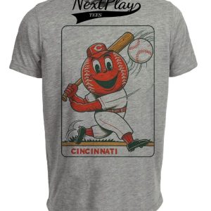 Cincinnati Reds Retro Baseball Mascot Artwork Heather Gray Sublimated T-Shirt