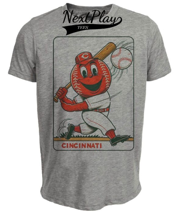 Cincinnati Reds Retro Baseball Mascot Artwork Heather Gray Sublimated T-Shirt