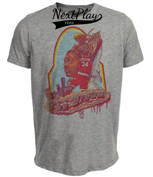 Houston Rockets Retro Hakeem The Dream Olajuwon Basketball 1985 Artwork Heather Gray Sublimated T-Shirt