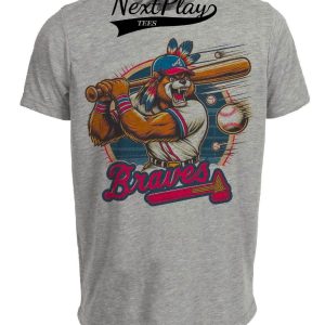 Atlanta Braves Retro Mascot Mania Baseball Artwork Heather Gray Sublimated T-Shirt
