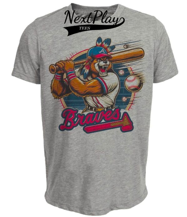 Atlanta Braves Retro Mascot Mania Baseball Artwork Heather Gray Sublimated T-Shirt