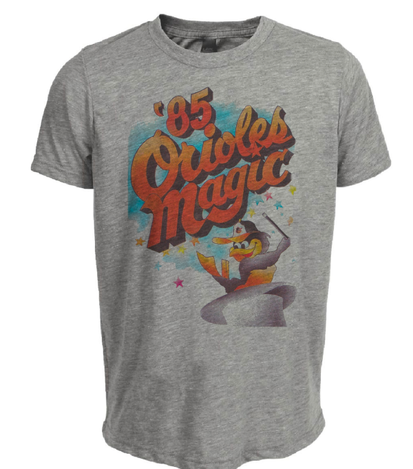 Baltimore Orioles Retro Magic Baseball 1985 Artwork Heather Gray Sublimated T-Shirt